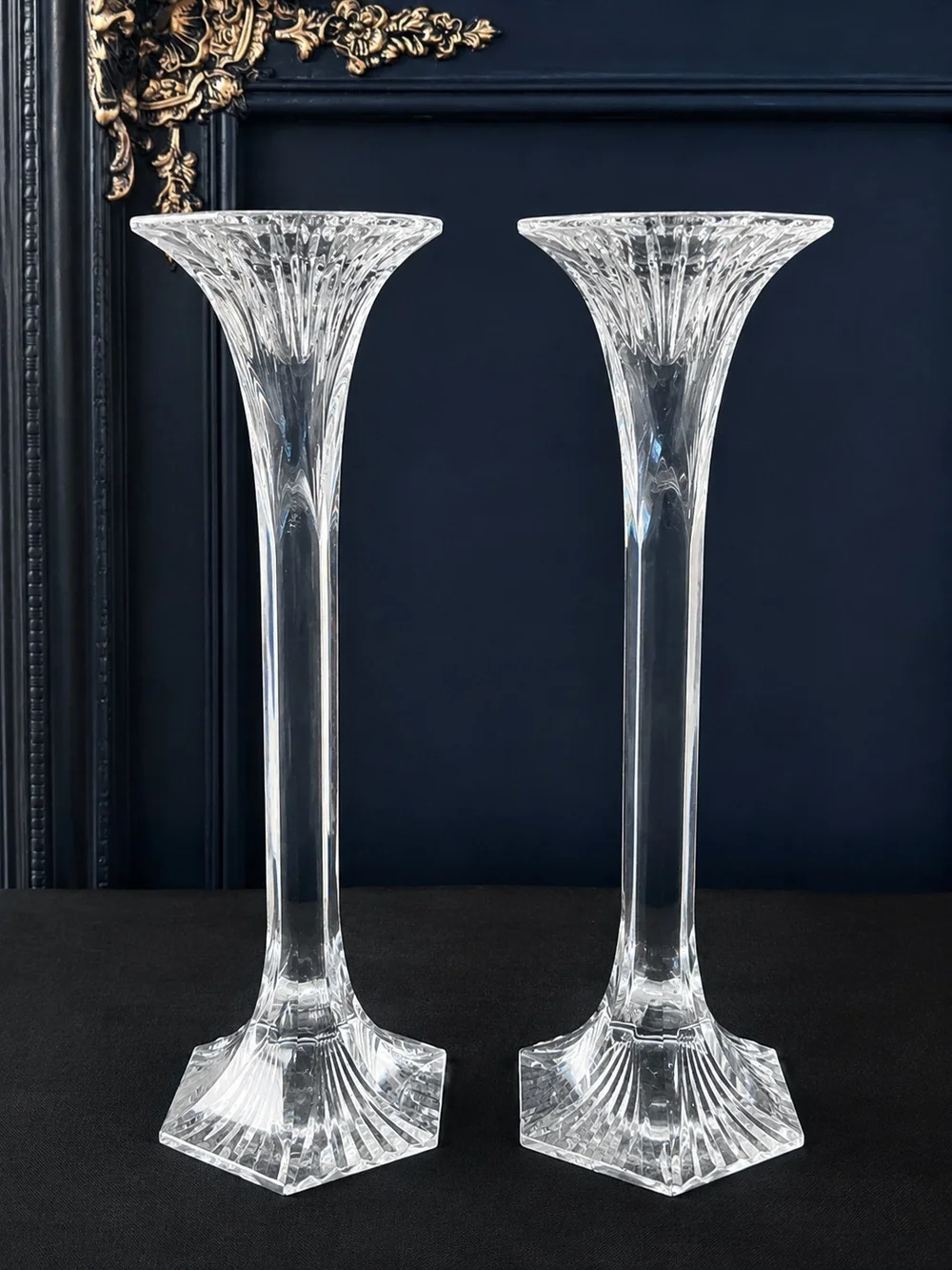 Vintage 80s MIKASA EXCELSIOR CRYSTAL 12INCH TALL CANDESTICKS
